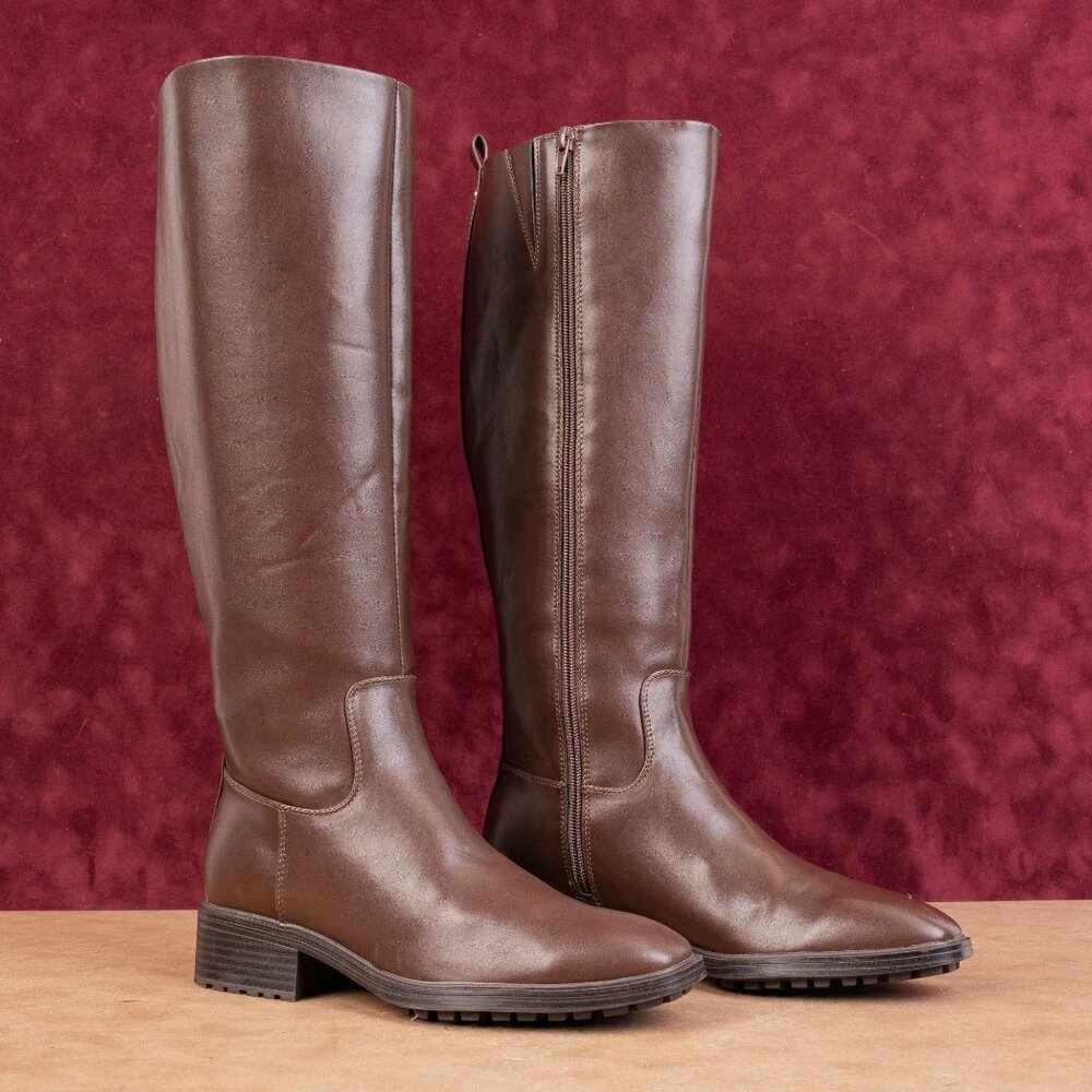 Nine West Women Cindy Brown Vegan Leather Riding Equestrian Knee Boots sz 8